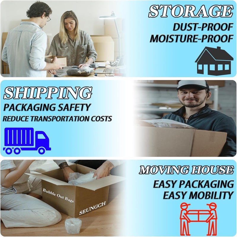 SEUNGCH 50 قطعة أكياس فقاعية - 6"x10" أكياس فقاعية مزدوجة الجدران شفافة للتعبئة، الشحن، التخزين، والتنقل - أكياس عازلة للصدمات للأشياء الهشة - Image 3
